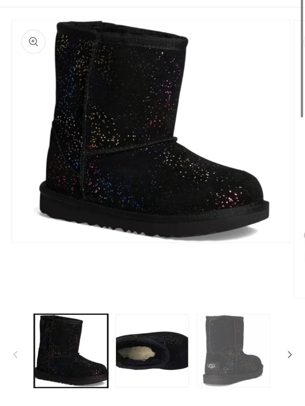 UGG Toddler Black Rainbow Glitter Shearling Winter Boots Girls Size 7